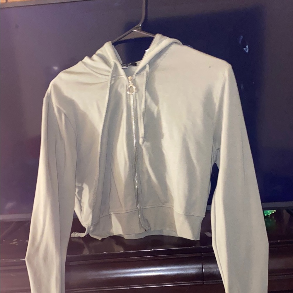Ambiance Cream Cropped Tie Front Hoodie